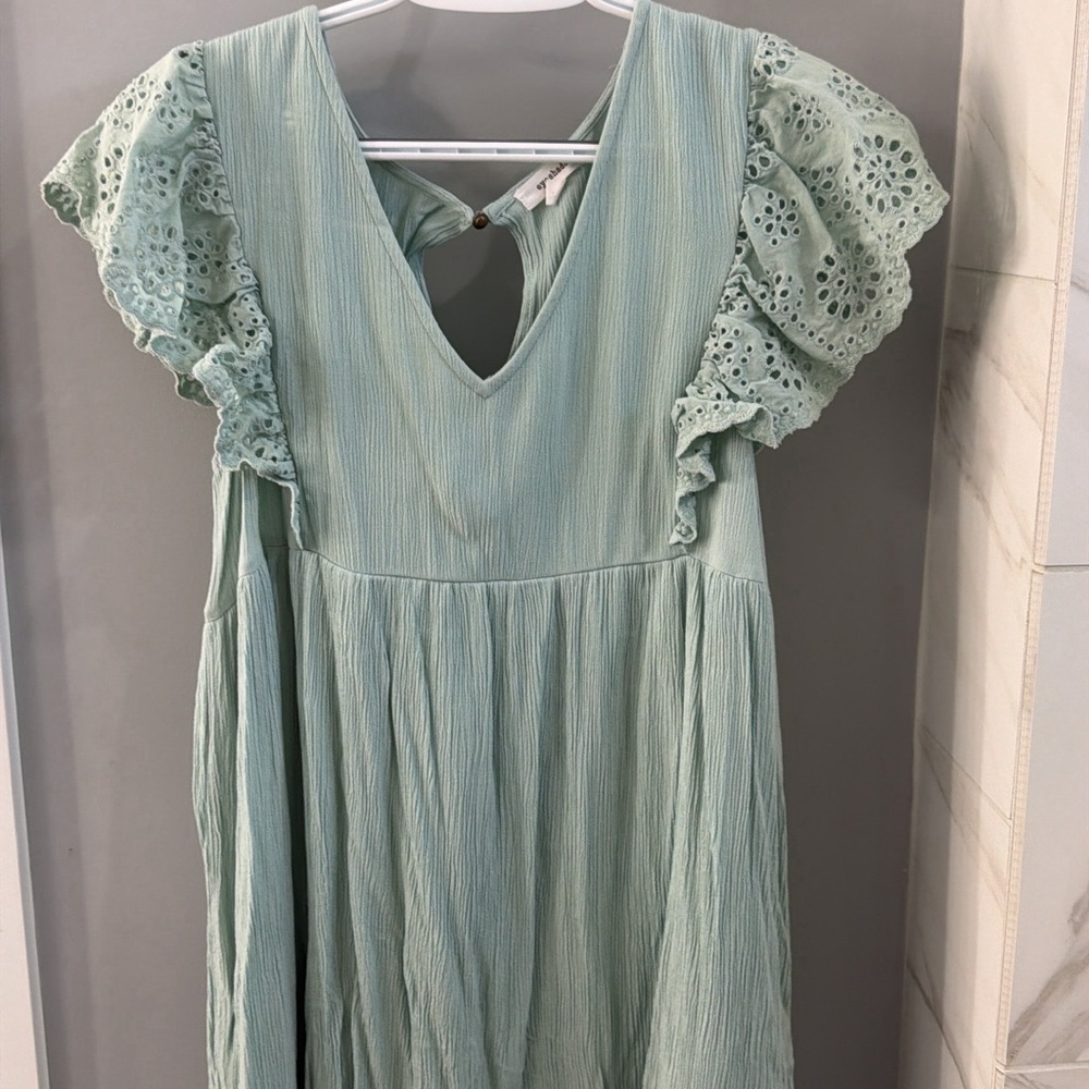 Mint Green Dress with Eyelet Sleeves